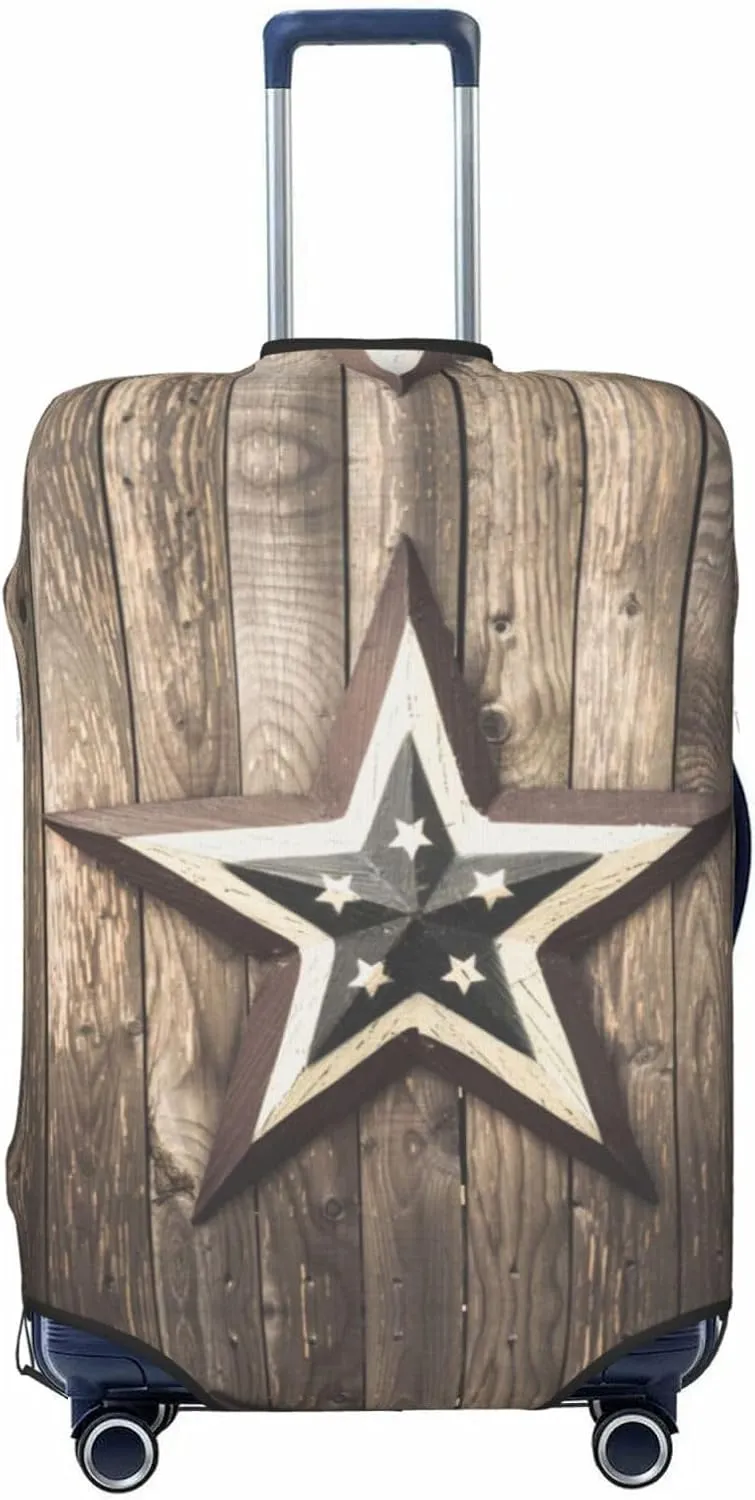 Travel Luggage Cover Suitcase Elastic Washable Stretch Retro Rustic Wood Texas Star Print Suitcase Protector Bag,Anti-Scratch Spandex Double-Sided Baggage Covers For Wheeled Suitcase Kid Adult