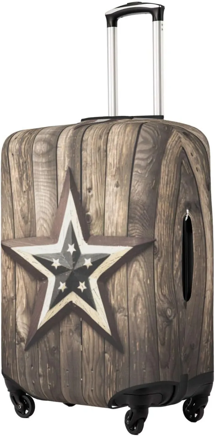 Travel Luggage Cover Suitcase Elastic Washable Stretch Retro Rustic Wood Texas Star Print Suitcase Protector Bag,Anti-Scratch Spandex Double-Sided Baggage Covers For Wheeled Suitcase Kid Adult