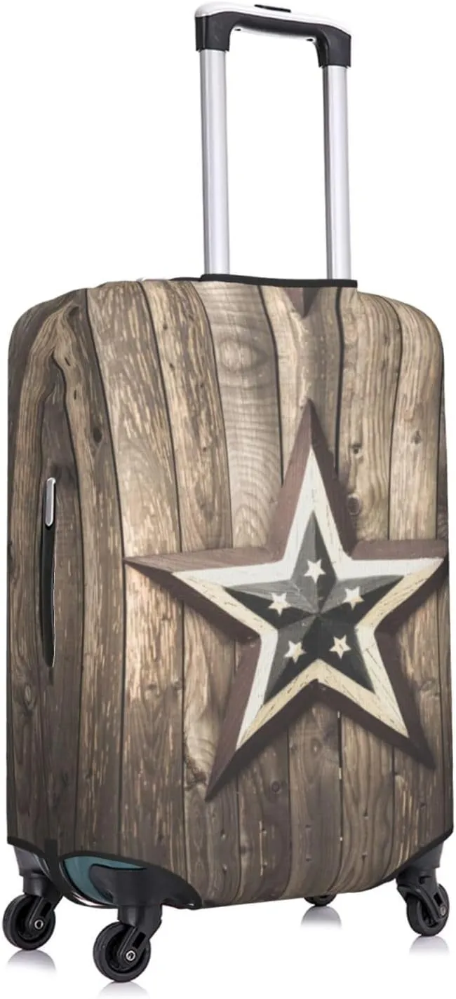 Travel Luggage Cover Suitcase Elastic Washable Stretch Retro Rustic Wood Texas Star Print Suitcase Protector Bag,Anti-Scratch Spandex Double-Sided Baggage Covers For Wheeled Suitcase Kid Adult