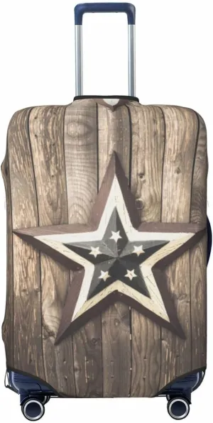Travel Luggage Cover Suitcase Elastic Washable Stretch Retro Rustic Wood Texas Star Print Suitcase Protector Bag,Anti-Scratch Spandex Double-Sided Baggage Covers For Wheeled Suitcase Kid Adult
