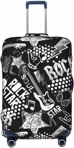 Travel Luggage Cover Suitcase Elastic Washable Stretch Rock Music With Guitar Suitcase Protector Bag,Anti-Scratch Dust-Proof With Zipper Closure Baggage Covers For Wheeled Suitcase Kid Adult