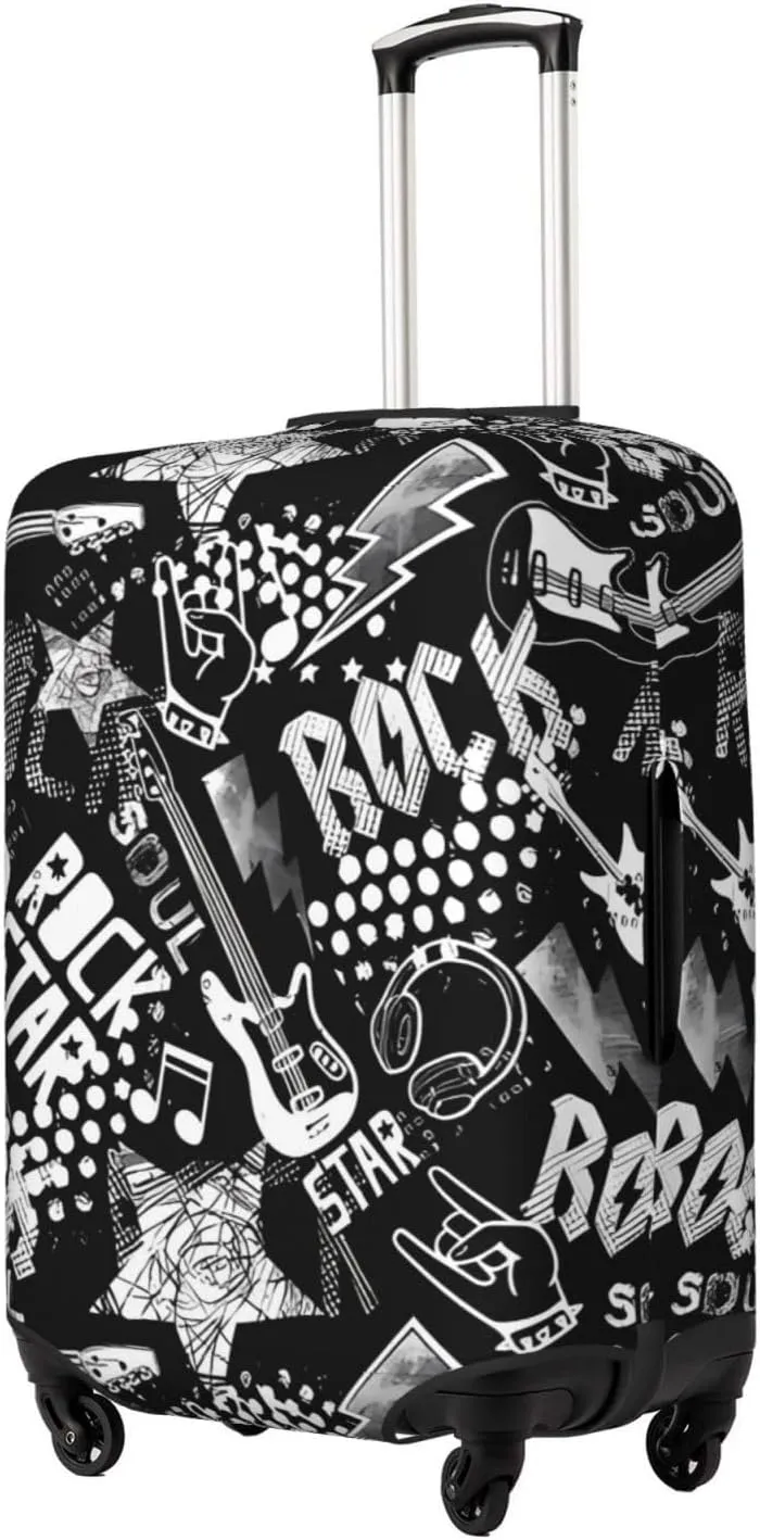 Travel Luggage Cover Suitcase Elastic Washable Stretch Rock Music With Guitar Suitcase Protector Bag,Anti-Scratch Dust-Proof With Zipper Closure Baggage Covers For Wheeled Suitcase Kid Adult
