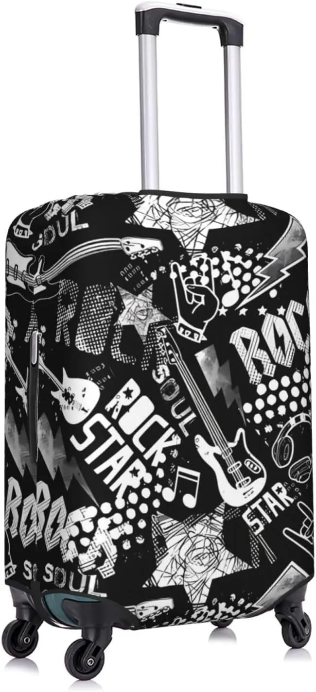 Travel Luggage Cover Suitcase Elastic Washable Stretch Rock Music With Guitar Suitcase Protector Bag,Anti-Scratch Dust-Proof With Zipper Closure Baggage Covers For Wheeled Suitcase Kid Adult