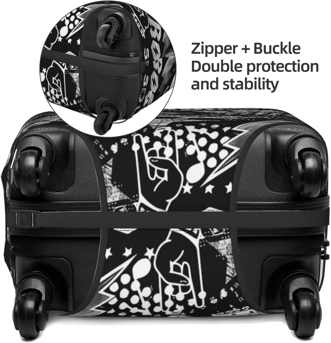 Travel Luggage Cover Suitcase Elastic Washable Stretch Rock Music With Guitar Suitcase Protector Bag,Anti-Scratch Dust-Proof With Zipper Closure Baggage Covers For Wheeled Suitcase Kid Adult