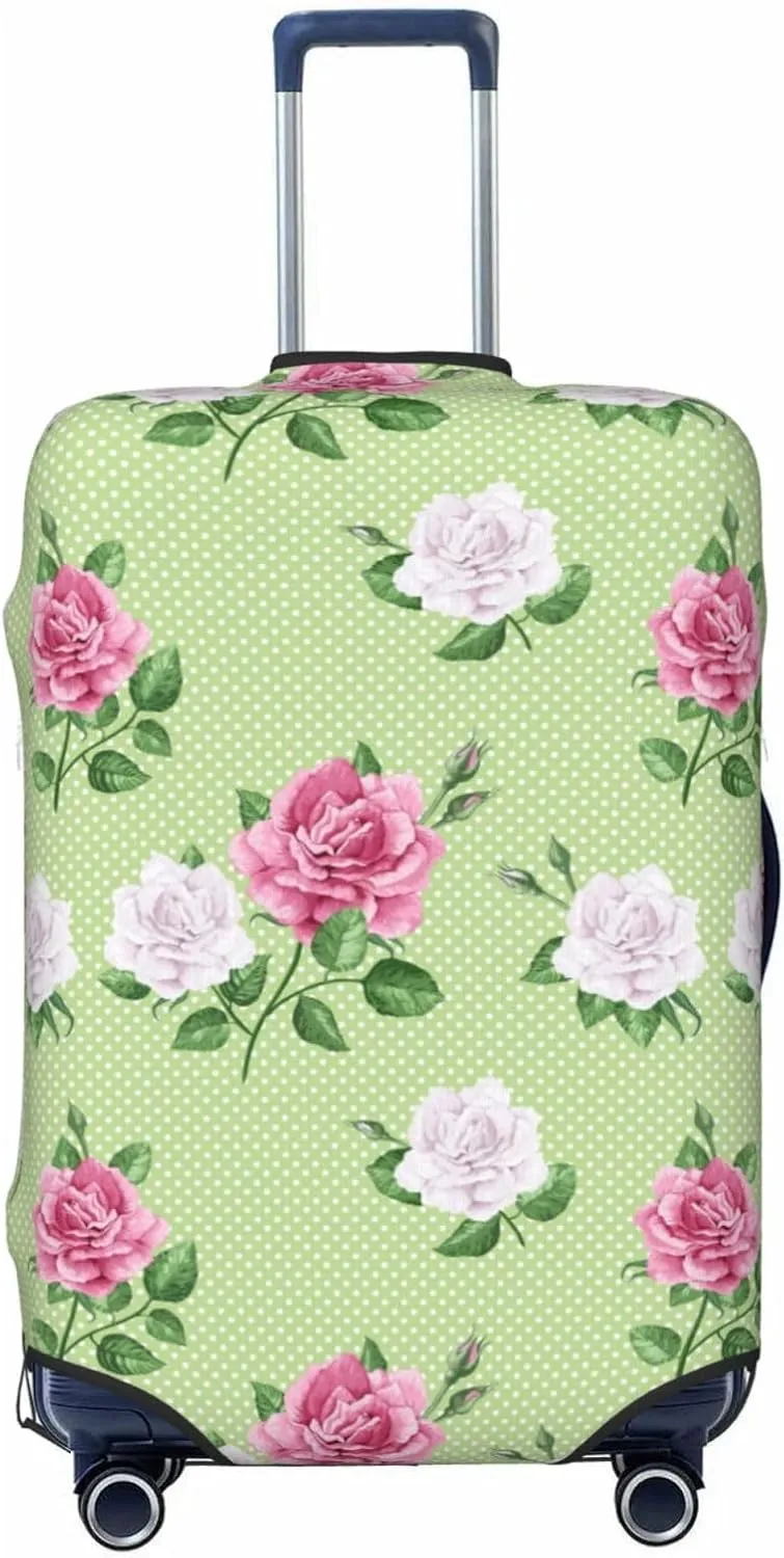 Travel Luggage Cover Suitcase Elastic Washable Stretch Rose Flowers Petals Leaves Dotted Suitcase Protector Bag,Anti-Scratch Dust-Proof With Zipper Closure Baggage Covers,Medium