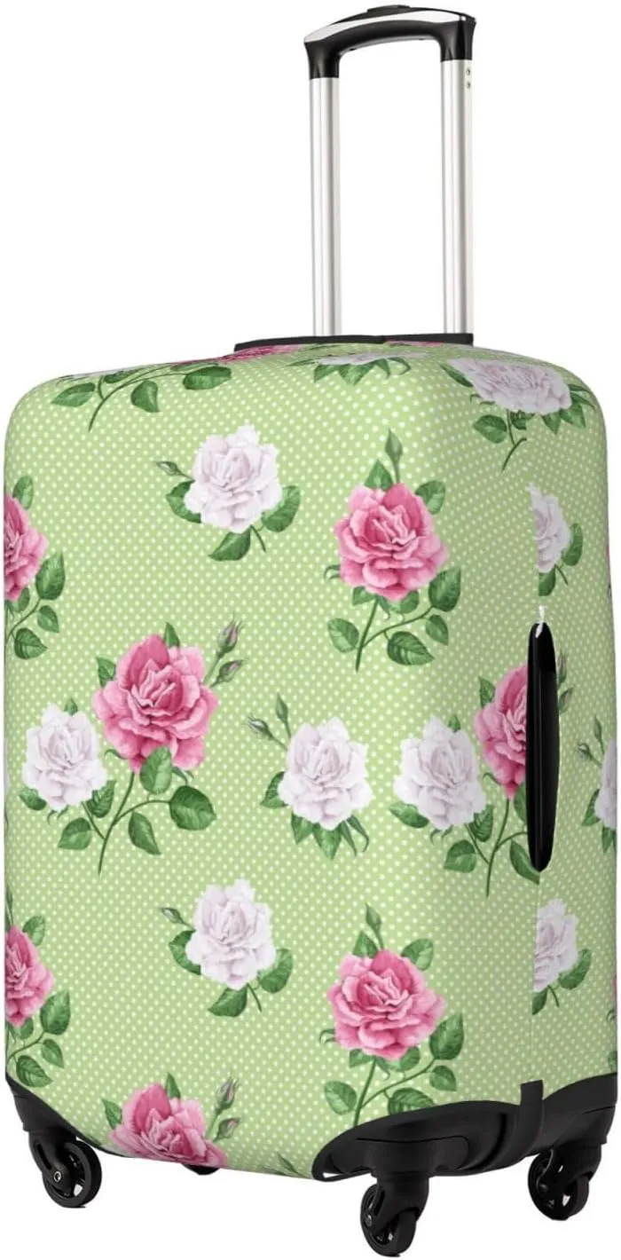 Travel Luggage Cover Suitcase Elastic Washable Stretch Rose Flowers Petals Leaves Dotted Suitcase Protector Bag,Anti-Scratch Dust-Proof With Zipper Closure Baggage Covers,Medium