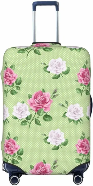 Travel Luggage Cover Suitcase Elastic Washable Stretch Rose Flowers Petals Leaves Dotted Suitcase Protector Bag,Anti-Scratch Dust-Proof With Zipper Closure Baggage Covers,Medium