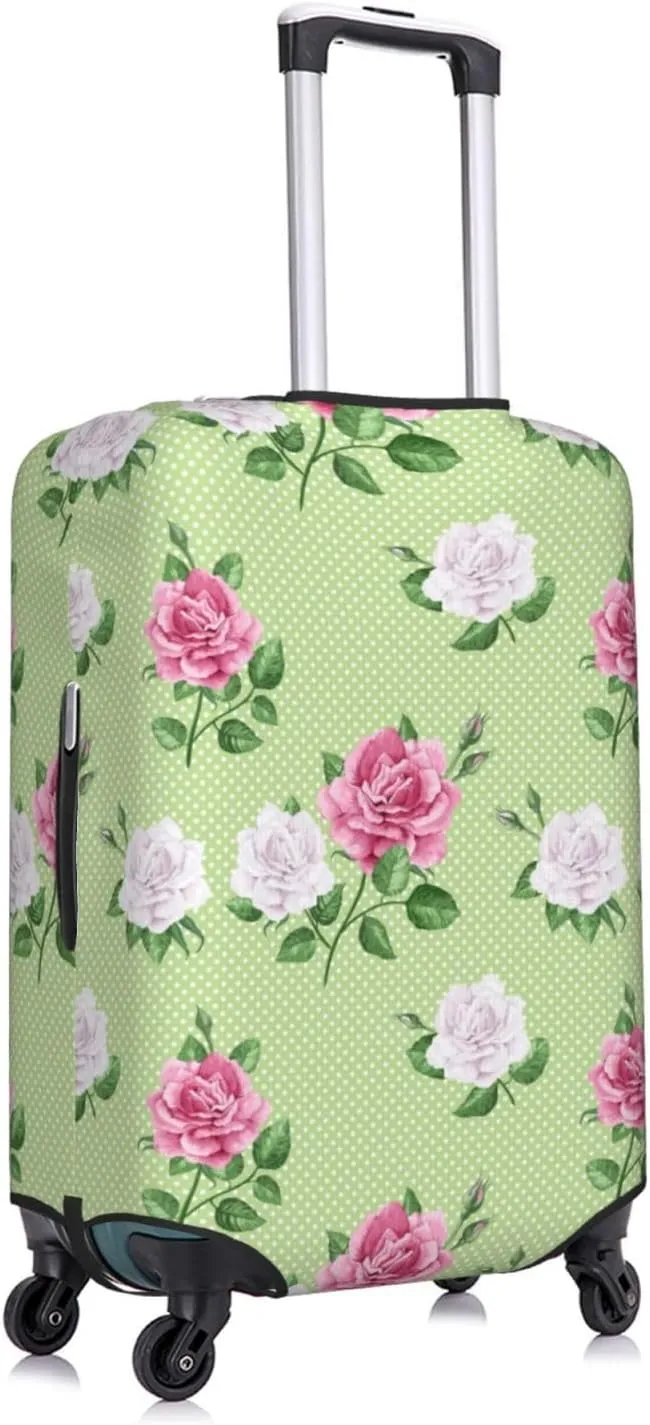 Travel Luggage Cover Suitcase Elastic Washable Stretch Rose Flowers Petals Leaves Dotted Suitcase Protector Bag,Anti-Scratch Dust-Proof With Zipper Closure Baggage Covers,Medium