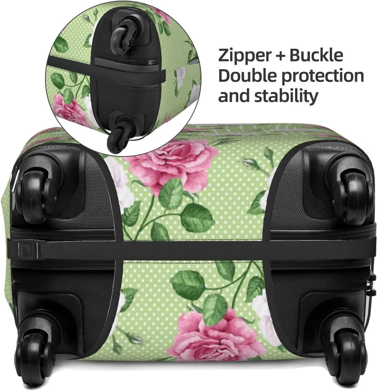 Travel Luggage Cover Suitcase Elastic Washable Stretch Rose Flowers Petals Leaves Dotted Suitcase Protector Bag,Anti-Scratch Dust-Proof With Zipper Closure Baggage Covers,Medium