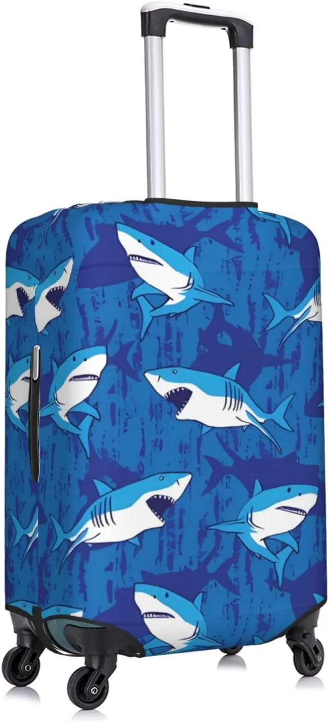 Travel Luggage Cover Suitcase Elastic Washable Stretch Sharks Blue Suitcase Protector Bag,Anti-Scratch Spandex With Zipper Closure Baggage Covers For Wheeled Suitcase Kid Adult