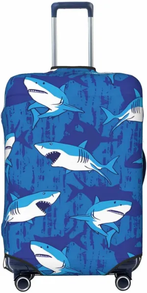Travel Luggage Cover Suitcase Elastic Washable Stretch Sharks Blue Suitcase Protector Bag,Anti-Scratch Spandex With Zipper Closure Baggage Covers For Wheeled Suitcase Kid Adult
