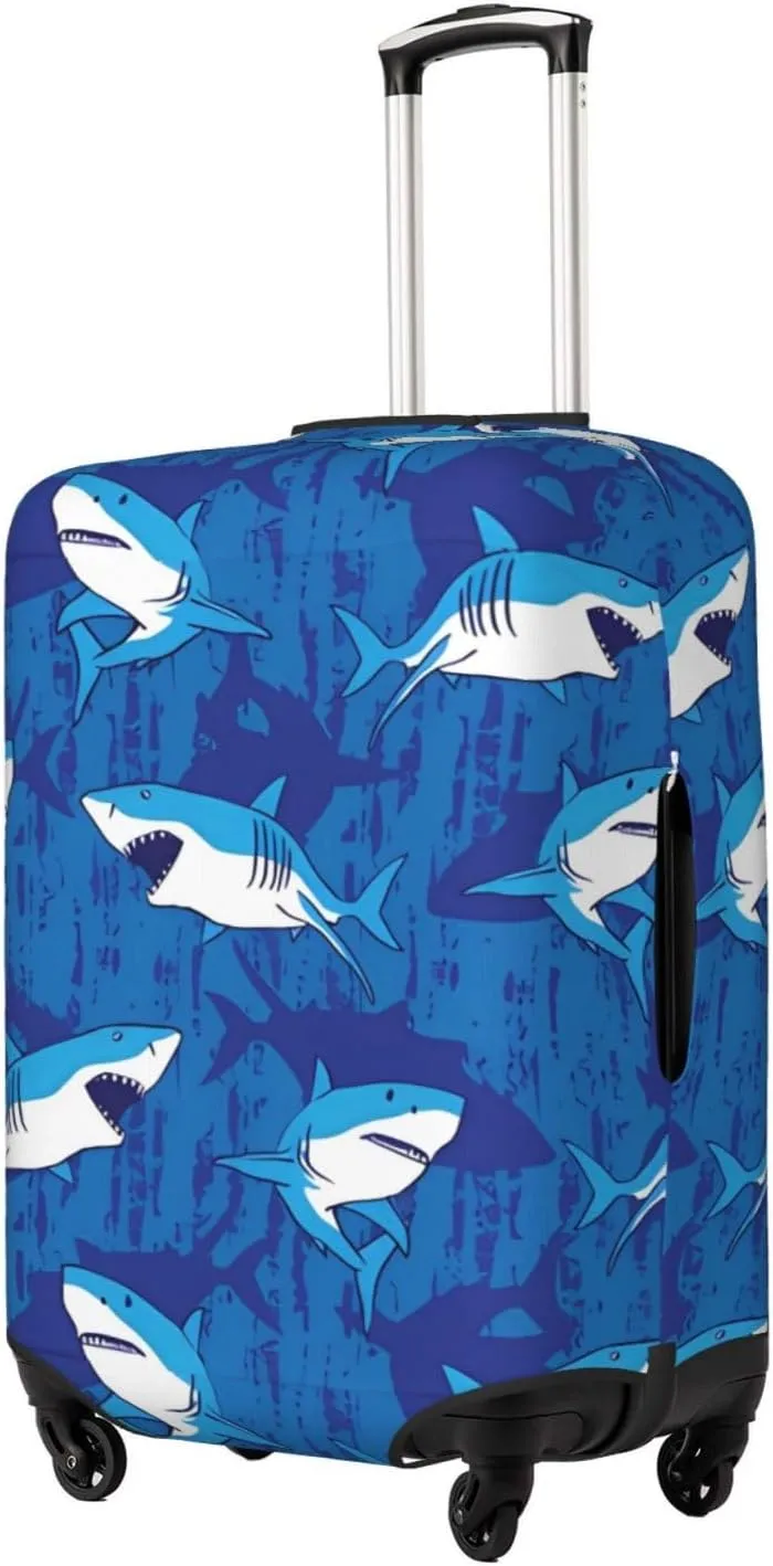 Travel Luggage Cover Suitcase Elastic Washable Stretch Sharks Blue Suitcase Protector Bag,Anti-Scratch Spandex With Zipper Closure Baggage Covers For Wheeled Suitcase Kid Adult