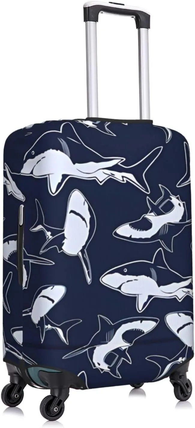 Travel Luggage Cover Suitcase Elastic Washable Stretch Sharks Navy Suitcase Protector Bag,Anti-Scratch Dust-Proof With Zipper Closure Baggage Covers For Wheeled Suitcase Kid Adult