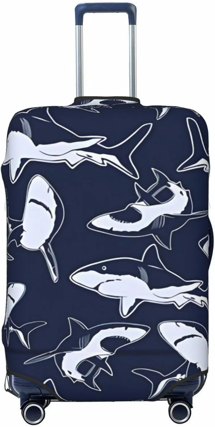Travel Luggage Cover Suitcase Elastic Washable Stretch Sharks Navy Suitcase Protector Bag,Anti-Scratch Dust-Proof With Zipper Closure Baggage Covers For Wheeled Suitcase Kid Adult