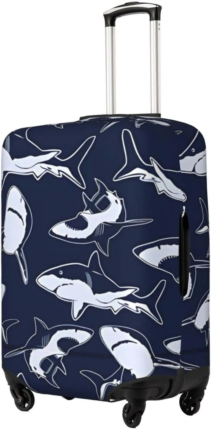 Travel Luggage Cover Suitcase Elastic Washable Stretch Sharks Navy Suitcase Protector Bag,Anti-Scratch Dust-Proof With Zipper Closure Baggage Covers For Wheeled Suitcase Kid Adult