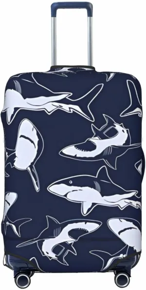 Travel Luggage Cover Suitcase Elastic Washable Stretch Sharks Navy Suitcase Protector Bag,Anti-Scratch Dust-Proof With Zipper Closure Baggage Covers For Wheeled Suitcase Kid Adult