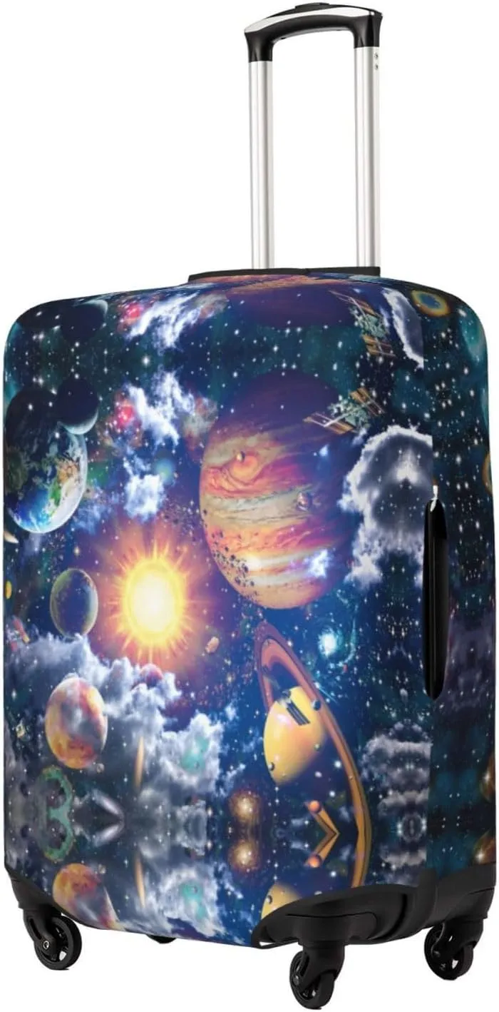 Travel Luggage Cover Suitcase Elastic Washable Stretch Solar Planets Stars Space Suitcase Protector Bag,Anti-Scratch Spandex With Zipper Closure Baggage Covers For Wheeled Suitcase Kid Adult