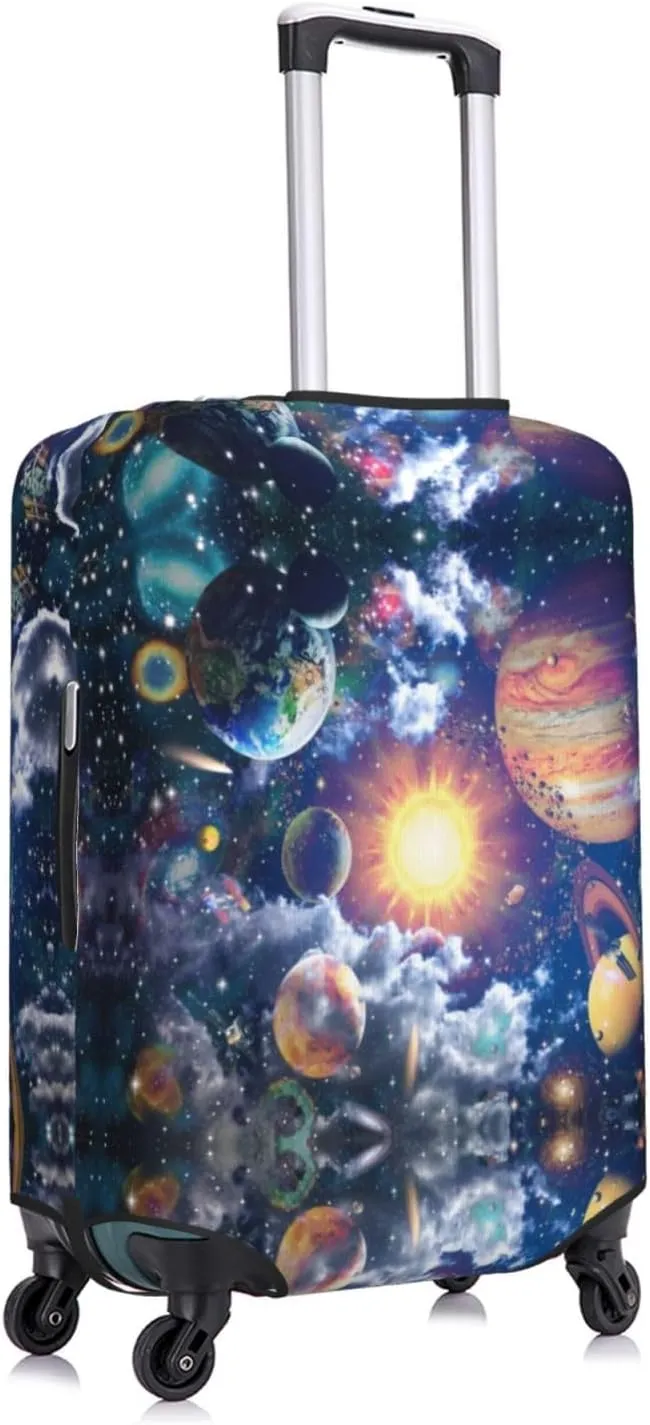 Travel Luggage Cover Suitcase Elastic Washable Stretch Solar Planets Stars Space Suitcase Protector Bag,Anti-Scratch Spandex With Zipper Closure Baggage Covers For Wheeled Suitcase Kid Adult