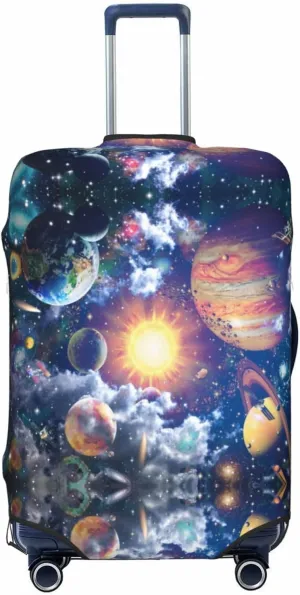 Travel Luggage Cover Suitcase Elastic Washable Stretch Solar Planets Stars Space Suitcase Protector Bag,Anti-Scratch Spandex With Zipper Closure Baggage Covers For Wheeled Suitcase Kid Adult
