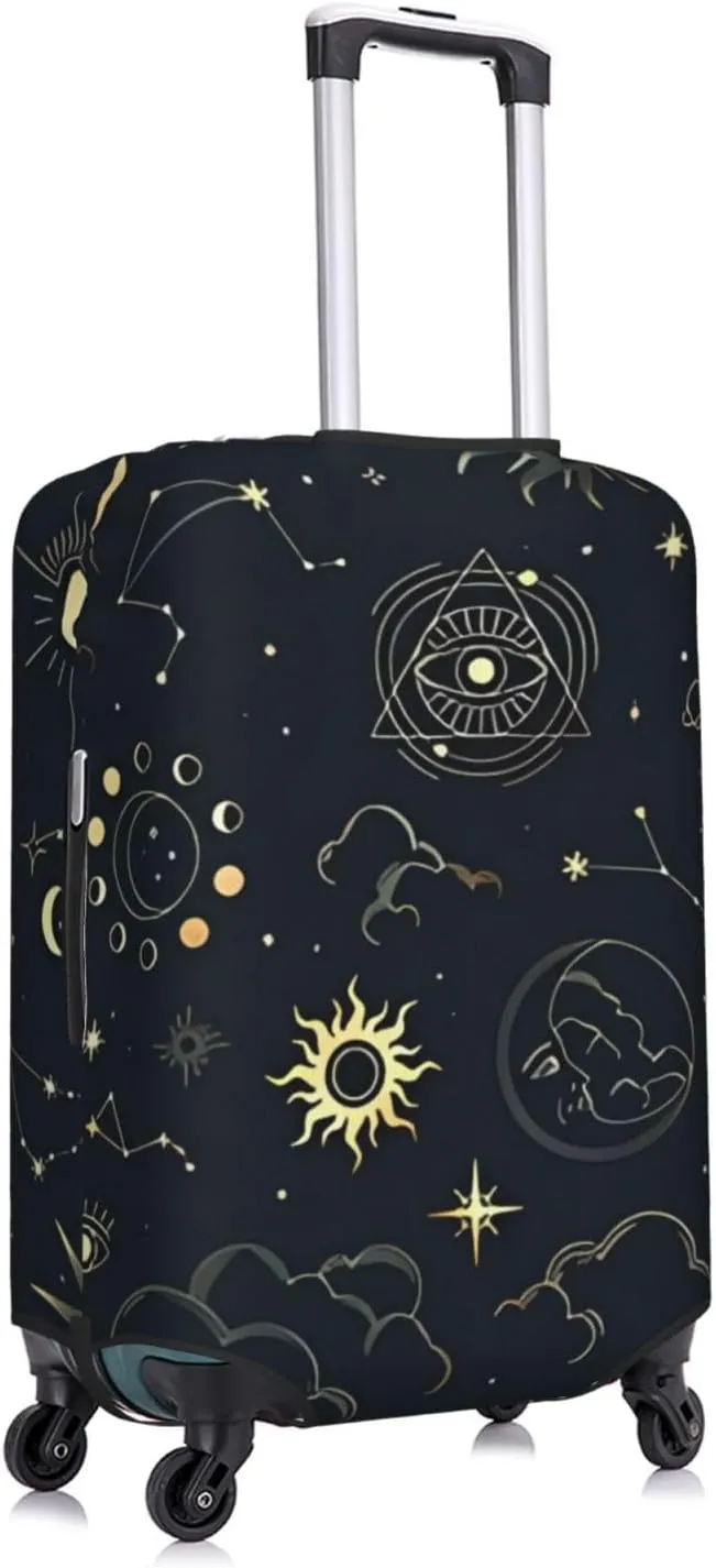 Travel Luggage Cover Suitcase Elastic Washable Stretch Sun Moon Constellations Boho Suitcase Protector Bag,Anti-Scratch Dust-Proof Double-Sided Baggage Covers For Wheeled Suitcase Kid Adult