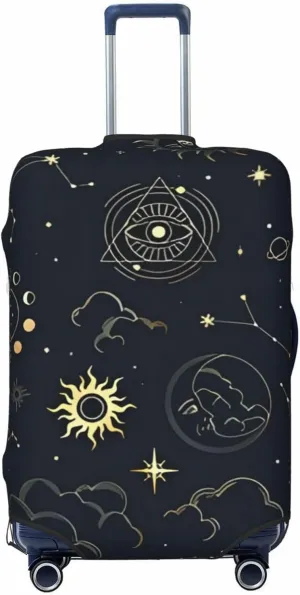 Travel Luggage Cover Suitcase Elastic Washable Stretch Sun Moon Constellations Boho Suitcase Protector Bag,Anti-Scratch Dust-Proof Double-Sided Baggage Covers For Wheeled Suitcase Kid Adult