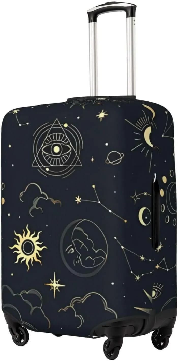 Travel Luggage Cover Suitcase Elastic Washable Stretch Sun Moon Constellations Boho Suitcase Protector Bag,Anti-Scratch Dust-Proof Double-Sided Baggage Covers For Wheeled Suitcase Kid Adult