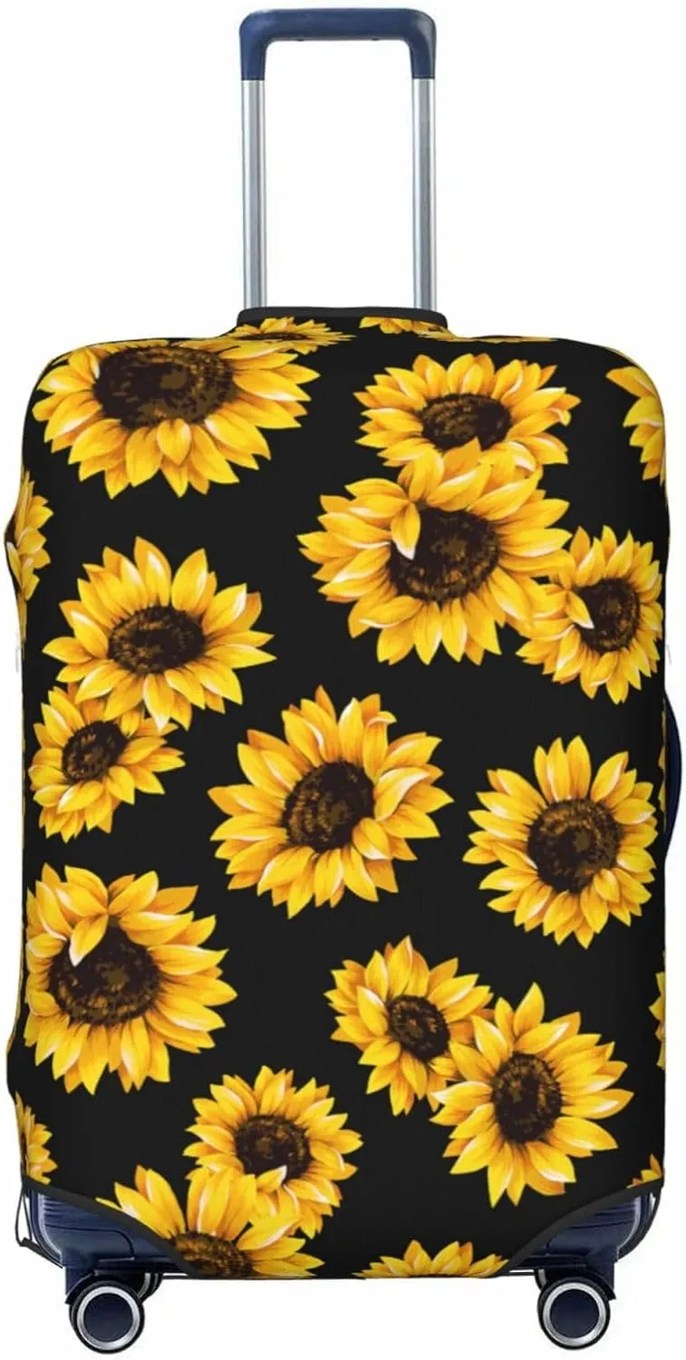 Travel Luggage Cover Suitcase Elastic Washable Stretch Sunflower Suitcase Protector Bag,Anti-Scratch Spandex Double-Sided Baggage Covers For Wheeled Suitcase Kid Adult
