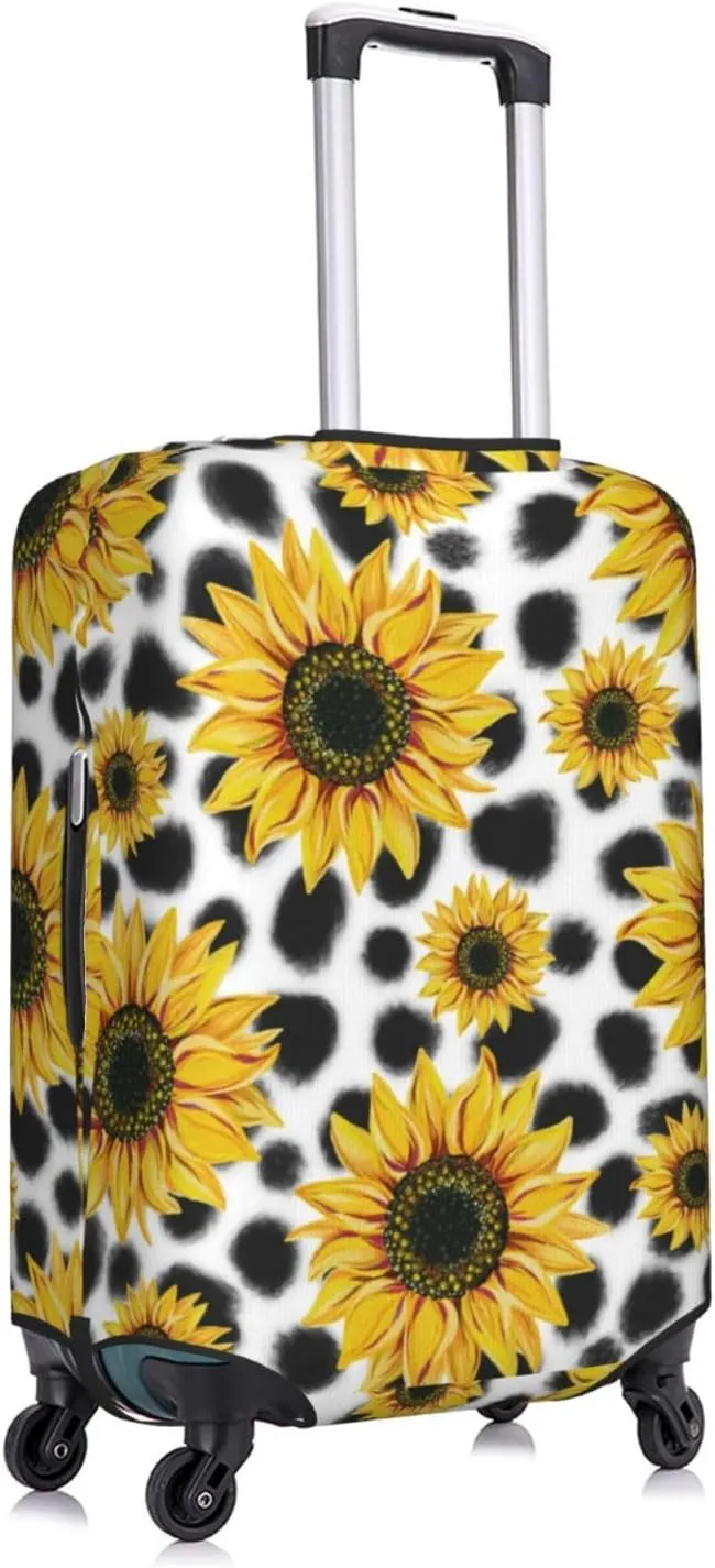 Travel Luggage Cover Suitcase Elastic Washable Stretch Sunflowers Cow Print Suitcase Protector Bag,Anti-Scratch Dust-Proof Double-Sided Baggage Covers For Wheeled Suitcase Kid Adult