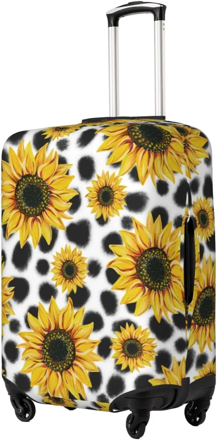 Travel Luggage Cover Suitcase Elastic Washable Stretch Sunflowers Cow Print Suitcase Protector Bag,Anti-Scratch Dust-Proof Double-Sided Baggage Covers For Wheeled Suitcase Kid Adult