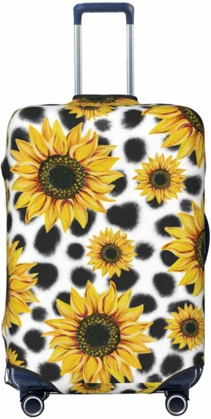 Travel Luggage Cover Suitcase Elastic Washable Stretch Sunflowers Cow Print Suitcase Protector Bag,Anti-Scratch Dust-Proof Double-Sided Baggage Covers For Wheeled Suitcase Kid Adult