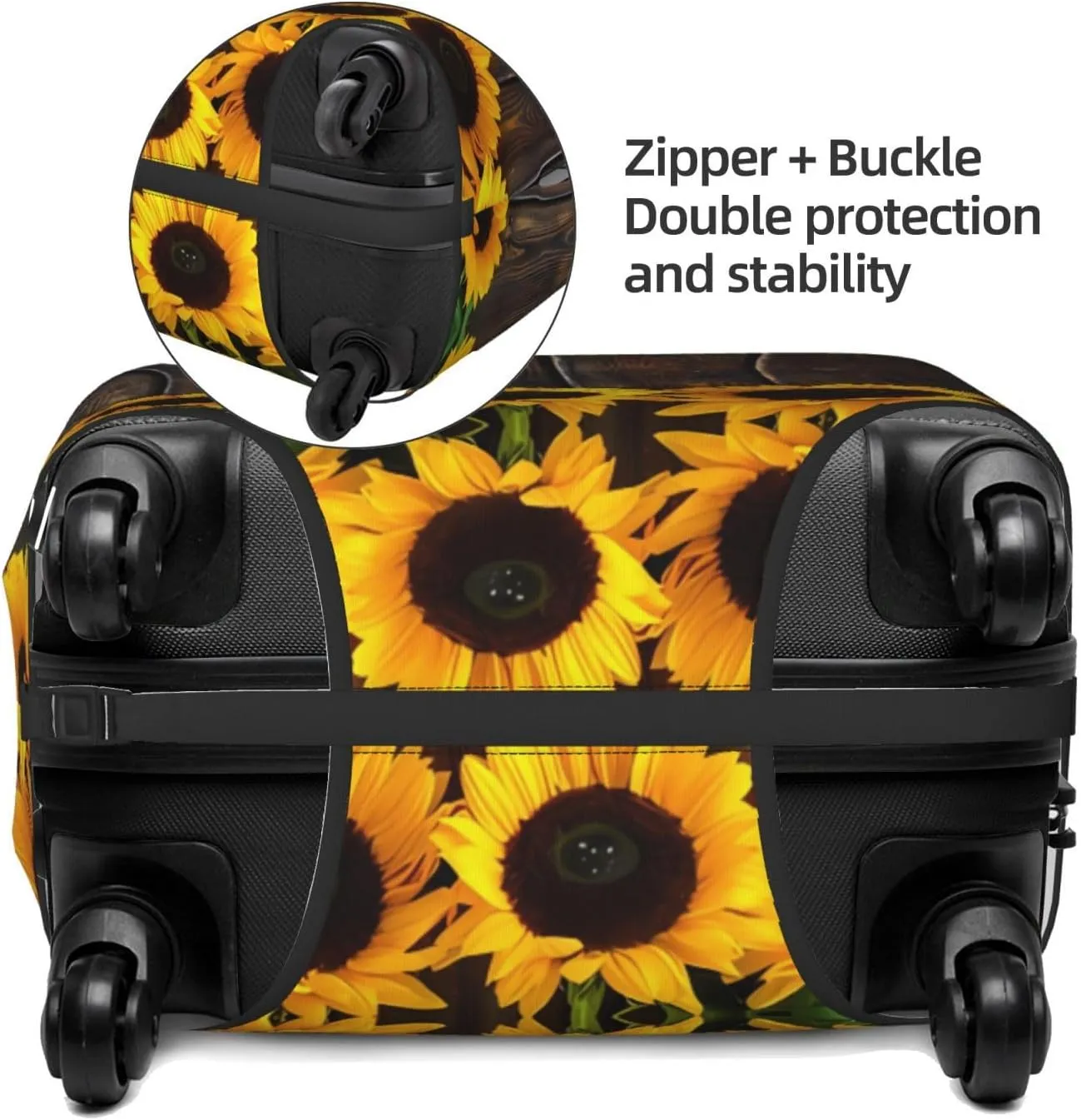 Travel Luggage Cover Suitcase Elastic Washable Stretch Sunflowers On Wooden Board Suitcase Protector Bag,Anti-Scratch Spandex With Zipper Closure Baggage Covers For Wheeled Suitcase Kid Adult