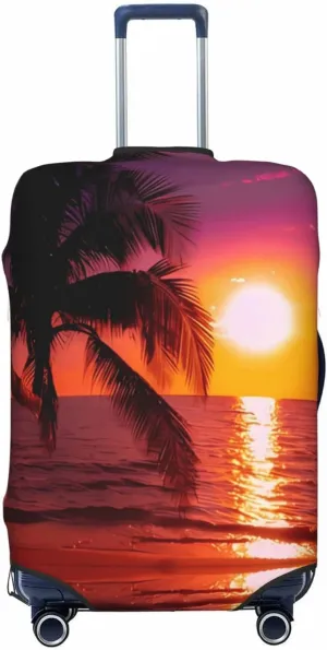 Travel Luggage Cover Suitcase Elastic Washable Stretch Sunset Tropical Beach Palm Tree Suitcase Protector Bag,Anti-Scratch Spandex Double-Sided Baggage Covers For Wheeled Suitcase Kid Adult