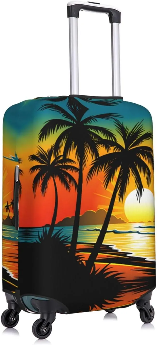 Travel Luggage Cover Suitcase Elastic Washable Stretch Tropical Sunset Palm Trees Beach Suitcase Protector Bag,Anti-Scratch Spandex With Zipper Closure Baggage Covers For Wheeled Suitcase Kid Adult