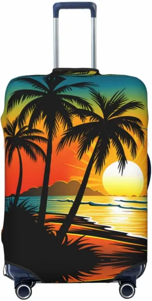 Travel Luggage Cover Suitcase Elastic Washable Stretch Tropical Sunset Palm Trees Beach Suitcase Protector Bag,Anti-Scratch Spandex With Zipper Closure Baggage Covers For Wheeled Suitcase Kid Adult