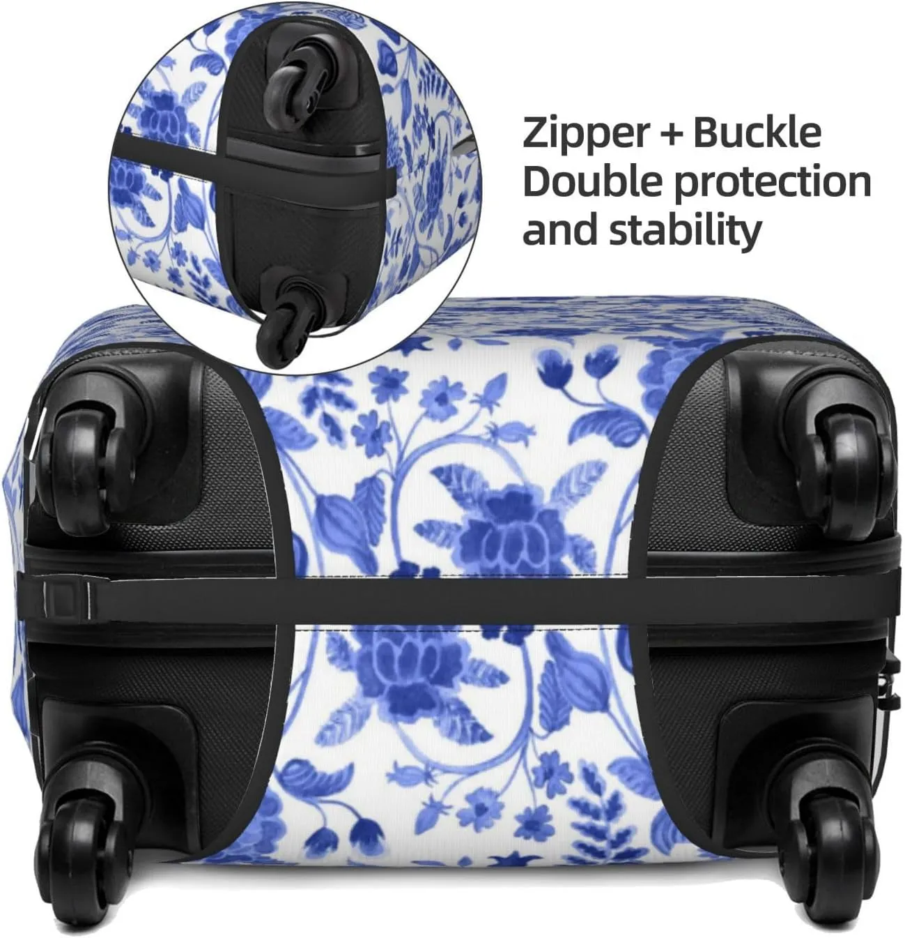 Travel Luggage Cover Suitcase Elastic Washable Stretch Vintage Blue Blooming Flowers Chinoiserie Suitcase Protector Bag,Anti-Scratch Dust-Proof Double-Sided