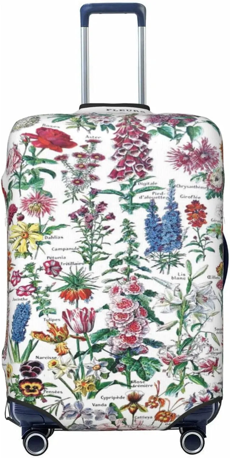 Travel Luggage Cover Suitcase Elastic Washable Stretch Vintage Flowers Botanical Suitcase Protector Bag,Anti-Scratch Spandex Double-Sided Baggage Covers For Wheeled Suitcase Kid Adult