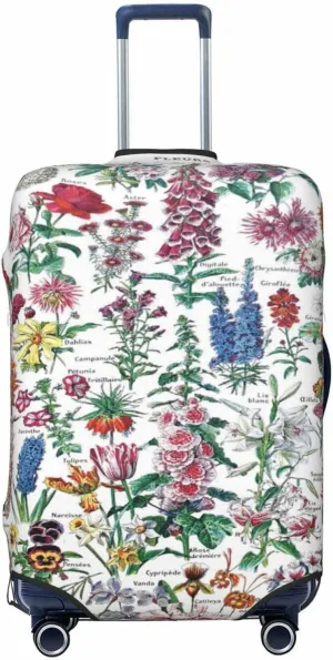 Travel Luggage Cover Suitcase Elastic Washable Stretch Vintage Flowers Botanical Suitcase Protector Bag,Anti-Scratch Spandex Double-Sided Baggage Covers For Wheeled Suitcase Kid Adult