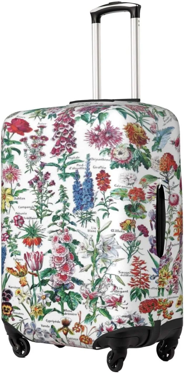 Travel Luggage Cover Suitcase Elastic Washable Stretch Vintage Flowers Botanical Suitcase Protector Bag,Anti-Scratch Spandex Double-Sided Baggage Covers For Wheeled Suitcase Kid Adult