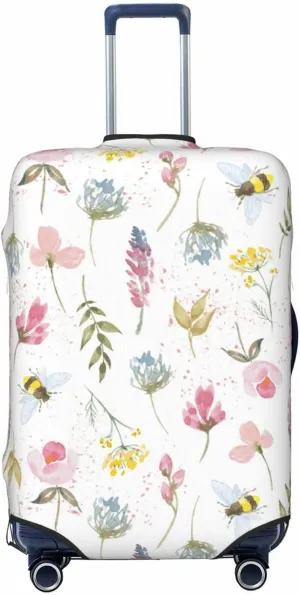Travel Luggage Cover Suitcase Elastic Washable Stretch Watercolor Botanical Meadow Wildflowers Suitcase Protector Bag,Anti-Scratch Dust-Proof With Zipper Closure