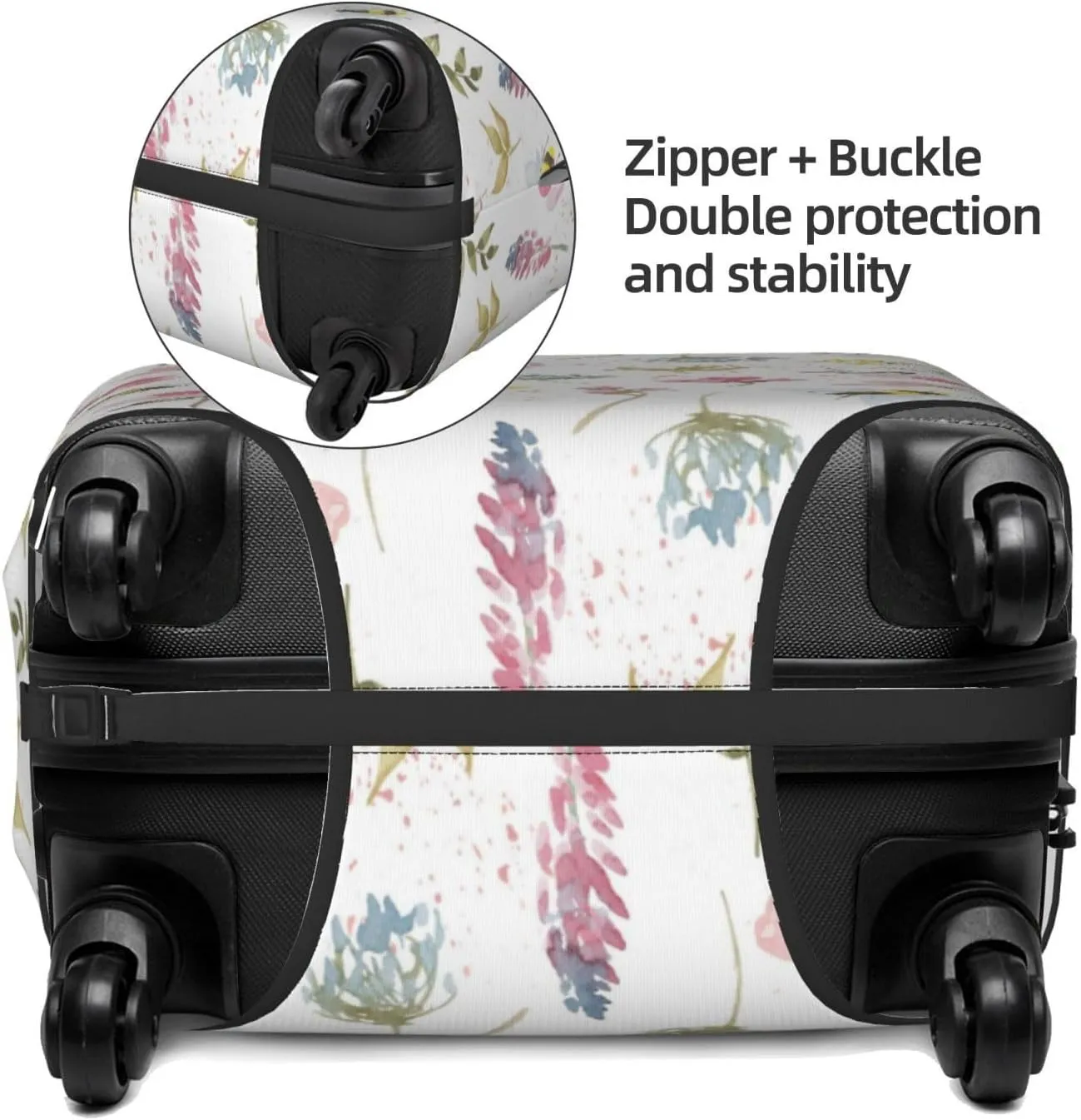 Travel Luggage Cover Suitcase Elastic Washable Stretch Watercolor Botanical Meadow Wildflowers Suitcase Protector Bag,Anti-Scratch Dust-Proof With Zipper Closure