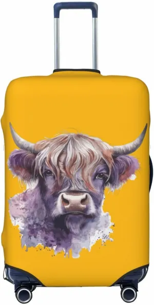 Travel Luggage Cover Suitcase Elastic Washable Stretch Watercolor Cute Highland Cow Yellow Suitcase Protector Bag,Anti-Scratch Dust-Proof Double-Sided