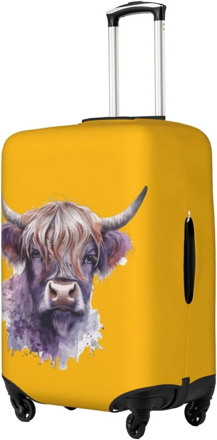 Travel Luggage Cover Suitcase Elastic Washable Stretch Watercolor Cute Highland Cow Yellow Suitcase Protector Bag,Anti-Scratch Dust-Proof Double-Sided