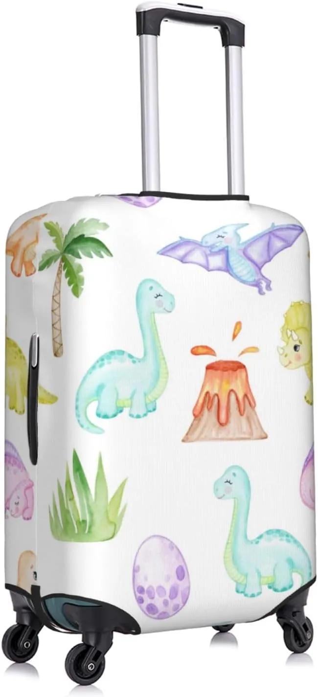 Travel Luggage Cover Suitcase Elastic Washable Stretch Watercolor Dinosaur Cute Suitcase Protector Bag,Anti-Scratch Spandex With Zipper Closure Baggage Covers For Wheeled Suitcase Kid Adult,Medium