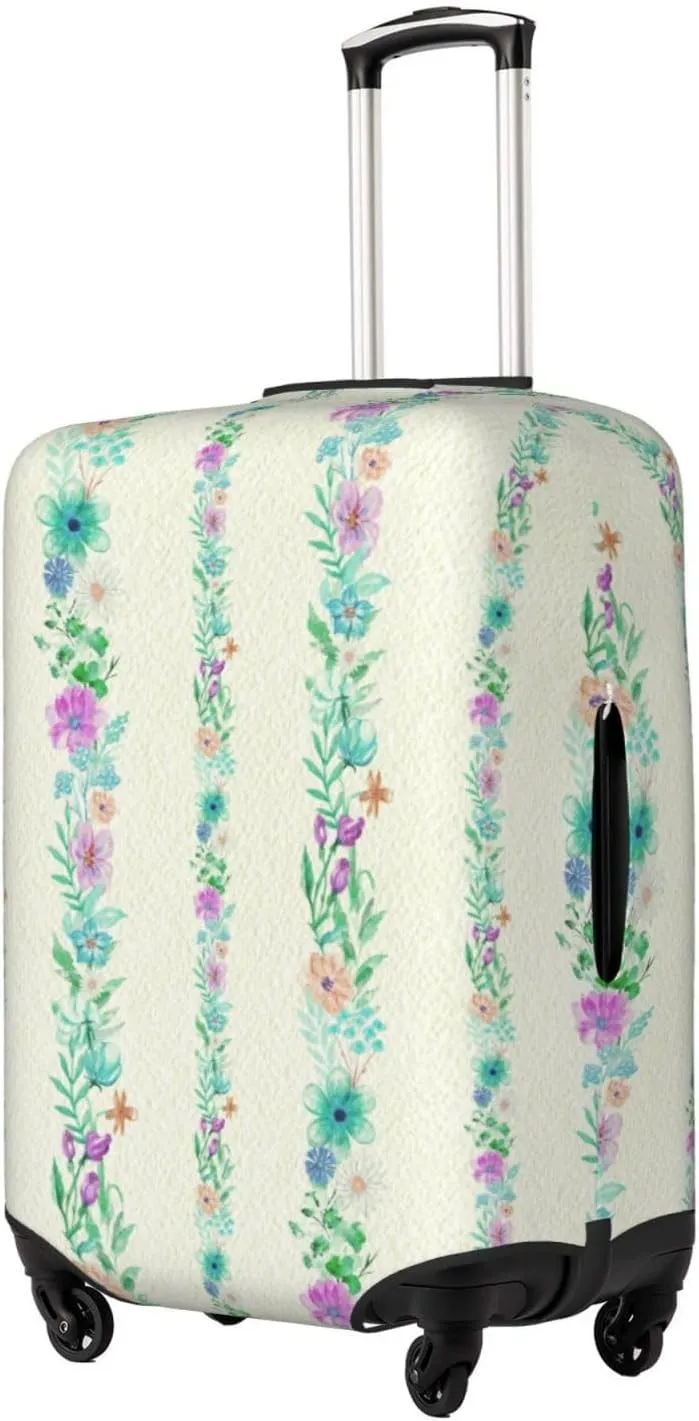 Travel Luggage Cover Suitcase Elastic Washable Stretch Watercolor Flower Stripes Suitcase Protector Bag,Anti-Scratch Dust-Proof Double-Sided Baggage Covers,X-Large