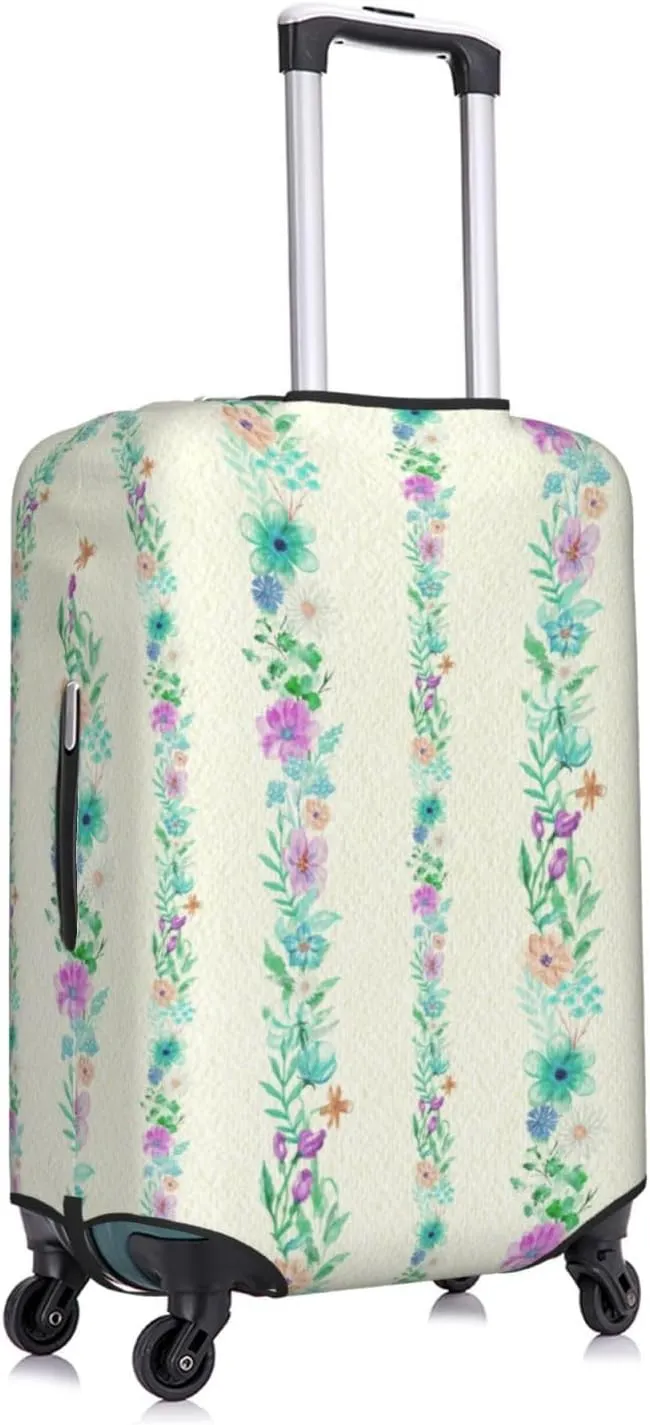 Travel Luggage Cover Suitcase Elastic Washable Stretch Watercolor Flower Stripes Suitcase Protector Bag,Anti-Scratch Dust-Proof Double-Sided Baggage Covers,X-Large