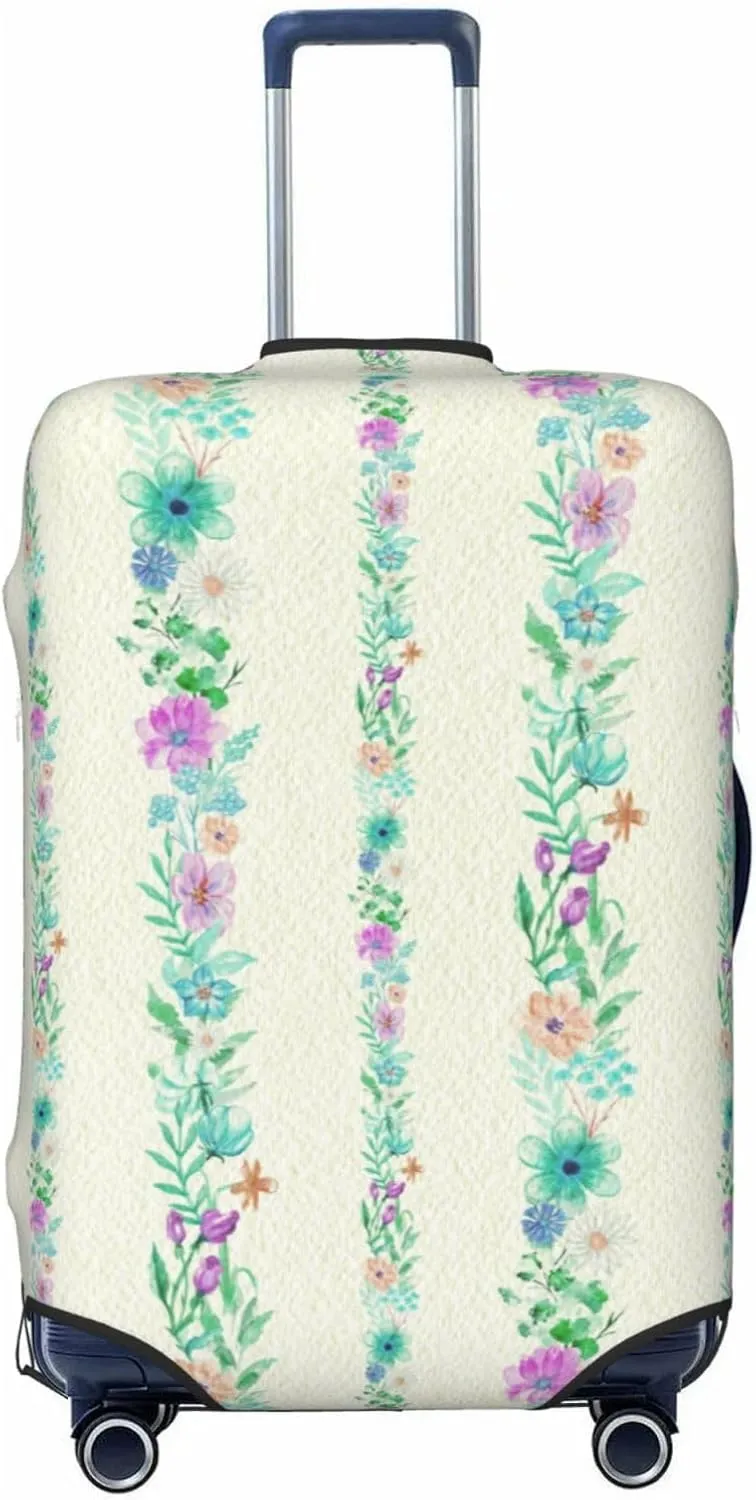 Travel Luggage Cover Suitcase Elastic Washable Stretch Watercolor Flower Stripes Suitcase Protector Bag,Anti-Scratch Dust-Proof Double-Sided Baggage Covers,X-Large