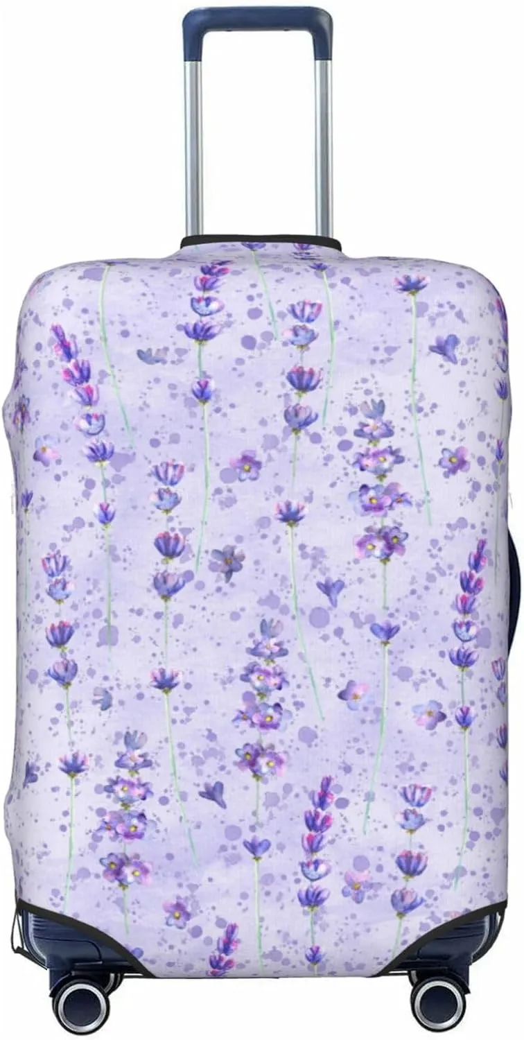 Travel Luggage Cover Suitcase Elastic Washable Stretch Watercolor Lavender Flowers Purple Splashes Suitcase Protector Bag,Anti-Scratch Dust-Proof Double-Sided