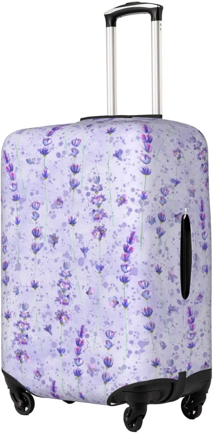 Travel Luggage Cover Suitcase Elastic Washable Stretch Watercolor Lavender Flowers Purple Splashes Suitcase Protector Bag,Anti-Scratch Dust-Proof Double-Sided