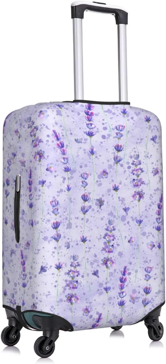 Travel Luggage Cover Suitcase Elastic Washable Stretch Watercolor Lavender Flowers Purple Splashes Suitcase Protector Bag,Anti-Scratch Dust-Proof Double-Sided