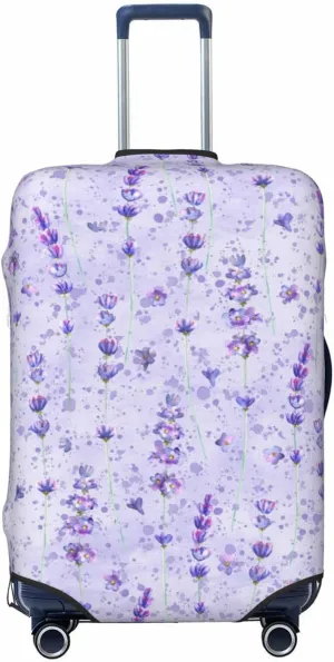 Travel Luggage Cover Suitcase Elastic Washable Stretch Watercolor Lavender Flowers Purple Splashes Suitcase Protector Bag,Anti-Scratch Dust-Proof Double-Sided